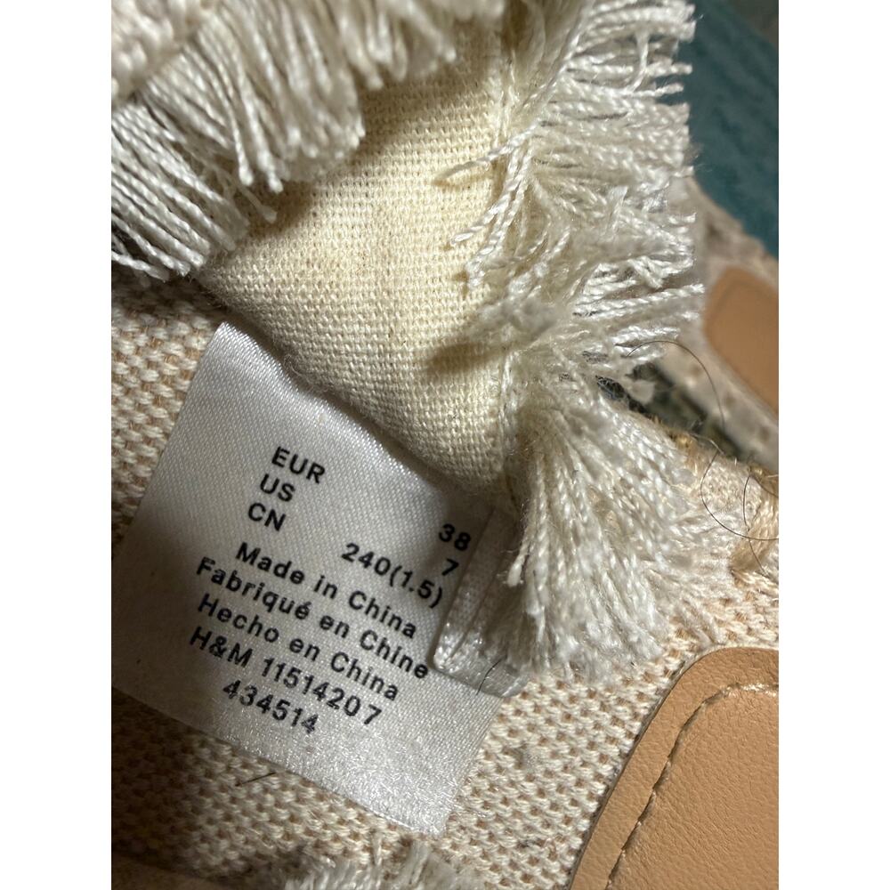 H & M Boho Slide cream casual summer beach open toe woven fringe sandal Size 7 - Picture 3 of 5